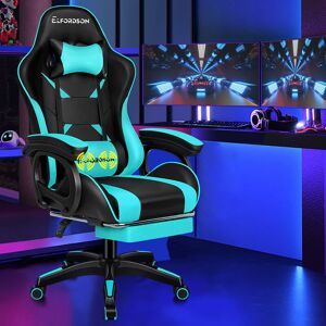 Elfordson - Gaming Office Chair Lumbar Massage with Footrest, Cyan & Black