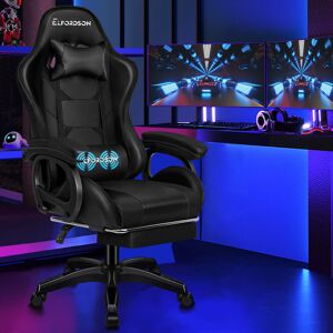 Elfordson - Gaming Office Chair with Extra Large Lumbar Support, Black