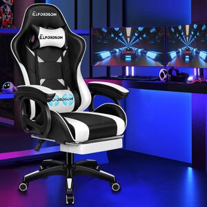 Elfordson - Gaming Office Chair with Extra Large Lumbar Support, White and Black