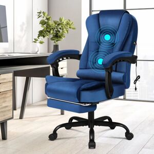 Elfordson - Massage Office Chair with Footrest Gaming Chair High Back, Velvet Blue