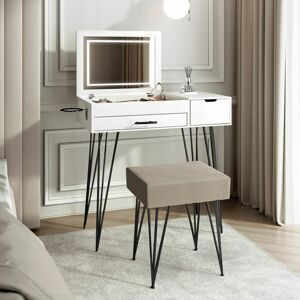 CARME HOME Emilie Black Flip Top led Mirror Dressing Table - White/Black