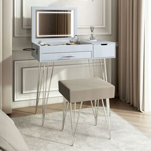 CARME HOME Emilie Grey Flip Top led Mirror Dressing Table - Grey