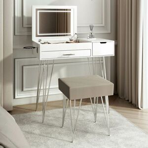 CARME HOME Emilie White Flip Top LED Mirror Dressing Table - White