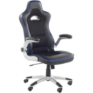 Beliani - Ergonomic Office Chair Black and Blue Faux Leather Adjustable Back Gaming Master - Black