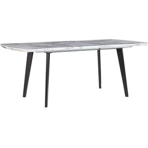 BELIANI Extending Dining Table 160/200x90cm MDF Marble Effect with Black Iron Legs Mosby - White