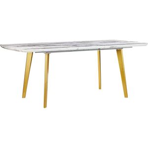 BELIANI Extending Dining Table 160/200x90cm mdf Marble Effect with Gold Iron Legs Mosby - White