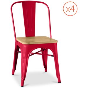 PRIVATEFLOOR Stylix Chair Wooden seat Xavier set of 4 Red Wood, Steel, Metal, Wood - Red