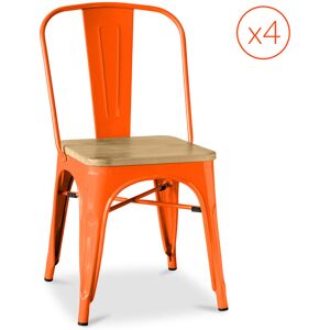 PRIVATEFLOOR Stylix Chair Wooden seat Xavier set of 4 Orange Wood, Steel, Metal, Wood - Orange