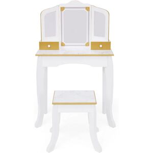 Fantasy Fields by Teamson Kids Versailles Faux Marble Vanity with Stool, White/Gold