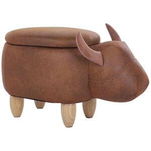 Beliani - Modern Faux Leather Stool Distressed Brown Upholstery Storage Solid Wood Animal Cow - Brown