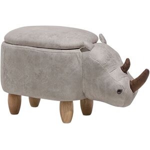 BELIANI Modern Faux Leather Stool Upholstery Storage Solid Wood Animal Light Grey Rhino - Grey