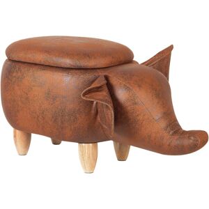 BELIANI Modern Faux Leather Stool Distressed Upholstery Storage Solid Wood Brown Elephant - Brown