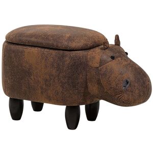 BELIANI Modern Faux Leather Stool Brown Upholstery Storage Solid Wood Animal Hippo - Brown