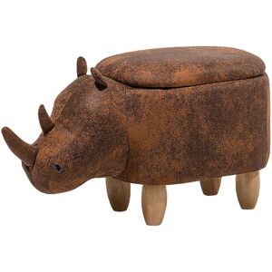 BELIANI Modern Faux Leather Stool Upholstery Storage Solid Wood Animal Brown Rhino - Brown