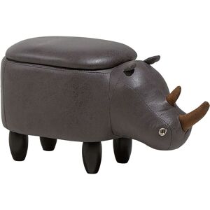 BELIANI Modern Faux Leather Stool Upholstery Storage Solid Wood Animal Dark Grey Rhino - Grey