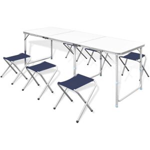 BERKFIELD HOME Foldable Camping Table Set with 6 Stools Height Adjustable 180x60cm