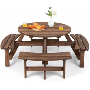 GYMAX 8-Person Outdoor Wooden Round Picnic Table Garden Circular Picnic Bear Table