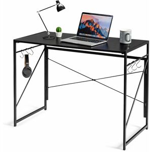 Costway - Folding Computer Desk Modern Simple Study Desk with Metal Frame 6 S-Shaped Hooks