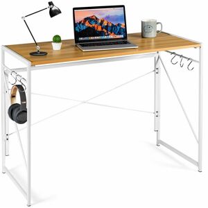 COSTWAY Folding Computer Desk Modern Simple Study Desk with Metal Frame 6 S-Shaped Hooks