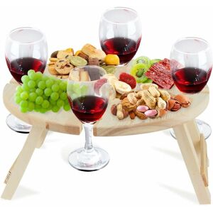 Héloise - Folding Picnic Table Wine Glass Holder, Picnic Wine Table, Folding Wine Table, Outdoor Wooden Wine Table, Portable Wooden Picnic Table, for