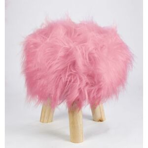 Alan Symonds - Footstool Pouffe Mongolian Faux Fur Wooden Leg Scandi Foot Stool Chair Cerise Pink - Multicoloured