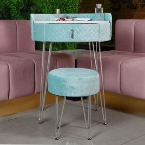 CARME HOME French Riviera Baby Blue Velvet Dressing Table with Velvet Stool - Blue