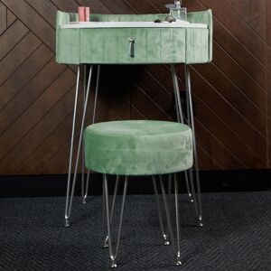 CARME HOME French Riviera Sage Green Velvet Dressing Table with Velvet Stool - Green