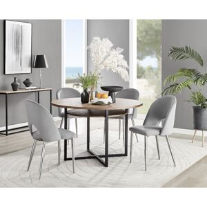 FURNITUREBOX UK Furniturebox adley Brown Wood 120cm Storage Dining Table & 4 Grey Arlon Silver Leg Velvet Chairs