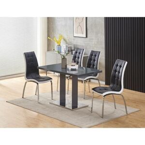 Meridian 4-Seater Grey Glass and Grey High Gloss Dining Table with 4 Vienna Black Faux Leather Chairs - Black - Furnizone Uk