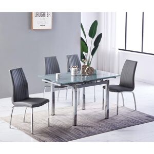 Piccolo Grey Glass 4-Seater Dining Table with 4 Modalux Grey Faux Leather Chairs - Grey - Furnizone Uk