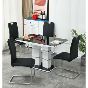 Tivoli Black Glass 4-Seater Dining Table with 4 Isaac Black Faux Leather Chairs - Black - Furnizone Uk