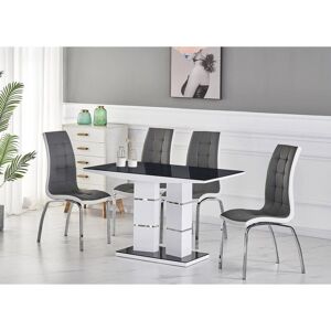 Tivoli Black Glass 4-Seater Dining Table with 4 Vienna Grey Faux Leather Chairs - Grey - Furnizone Uk