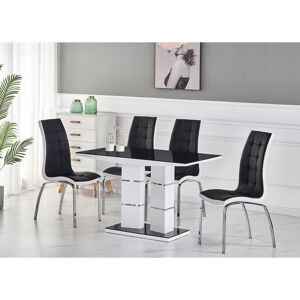 Tivoli Black Glass 4-Seater Dining Table with 4 Vienna Black Faux Leather Chairs - Black - Furnizone Uk