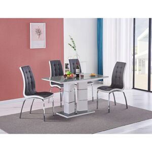 Tivoli Grey Glass 4-Seater Dining Table with 4 Vienna Grey Faux Leather Chairs - Grey - Furnizone Uk