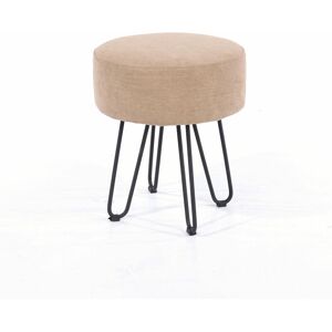 NETFURNITURE Furry Sand Fabric Round Stool Black Metal Legs - Brown