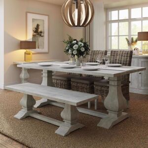 Dining Table Solid Reclaimed Pine 2m Limewashed Finish - Limed Oak - Fwstyle