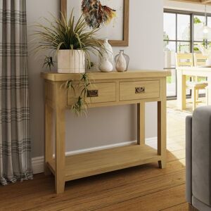 FWStyle Large Console Table 2 Drawer Solid Natural Oak - Brown