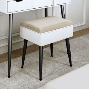 CARME HOME Gabriella Padded Velvet Storage Stool-White/Black - White/Black