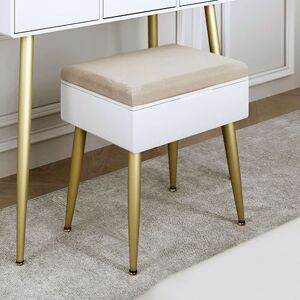 CARME HOME Gabriella Padded Velvet Storage Stool-White/Gold - White/Gold