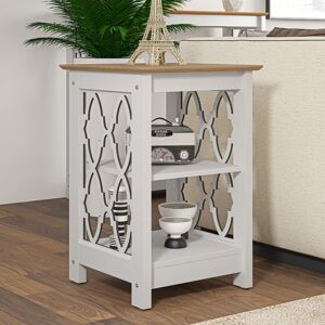 Nova Side Table with Shelf - White + Beaufort Oak - White - Galano