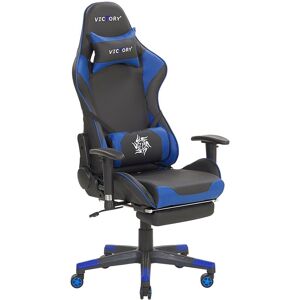 BELIANI Gaming Chair Ergonomic Footrest Adjustable Armrests Black and Blue Victory - Black