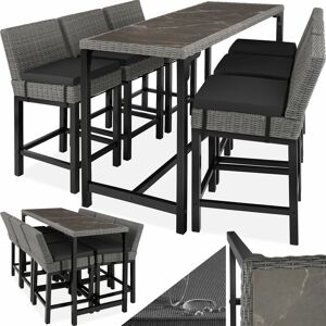 Tectake - Garden table and chairs - Bar table Lovas with 6 bar stools Latina - dining table, outdoor table and chairs, garden dining set - grey - grey