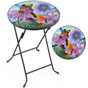 Christow - Glass Butterfly Garden Table - Multi Coloured