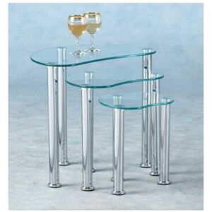 NETFURNITURE Gary Glass Nest Of Tables - Clear Or Black 3 Tables Black chrome Clear Glass - Black