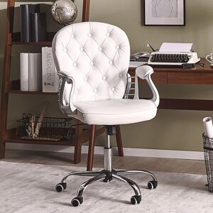 LIVINGANDHOME Study Computer Office Chair Ergonomic Design PU Leather for Home Office, White