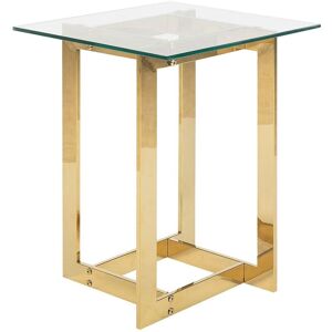 BELIANI Modern Side Table Clear Tempered Glass Square Top Metal Gold Base Crystal - Gold