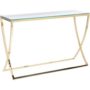 BELIANI Glass Top Console Table Stainless Steel Frame Glamour Style Gloss Gold Ringgold - Gold
