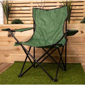 Samuel Alexander - Green Folding Canvas Camping / Festival / Outdoor Chair with Arms and Cup Holder