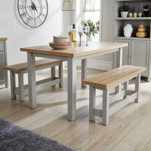 Avon - Grey Painted Oak Breakfast Table and Bench Set of 2 Benches Two Tone Grey