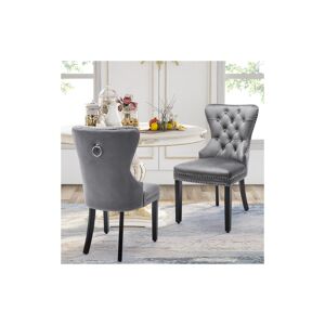 GROOFOO Velvet Dining Chairs Set of 2 with oak Legs, Button, Chrome Knocker and Nailhead Trim Bedroom Chair Kitchen Chair Living Room Lounge Leisure Chair